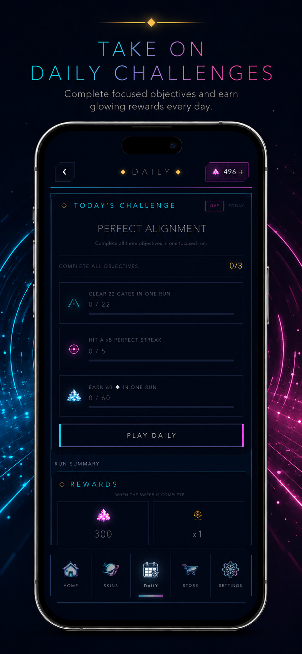 FISSION daily challenge screen with a weekly goal