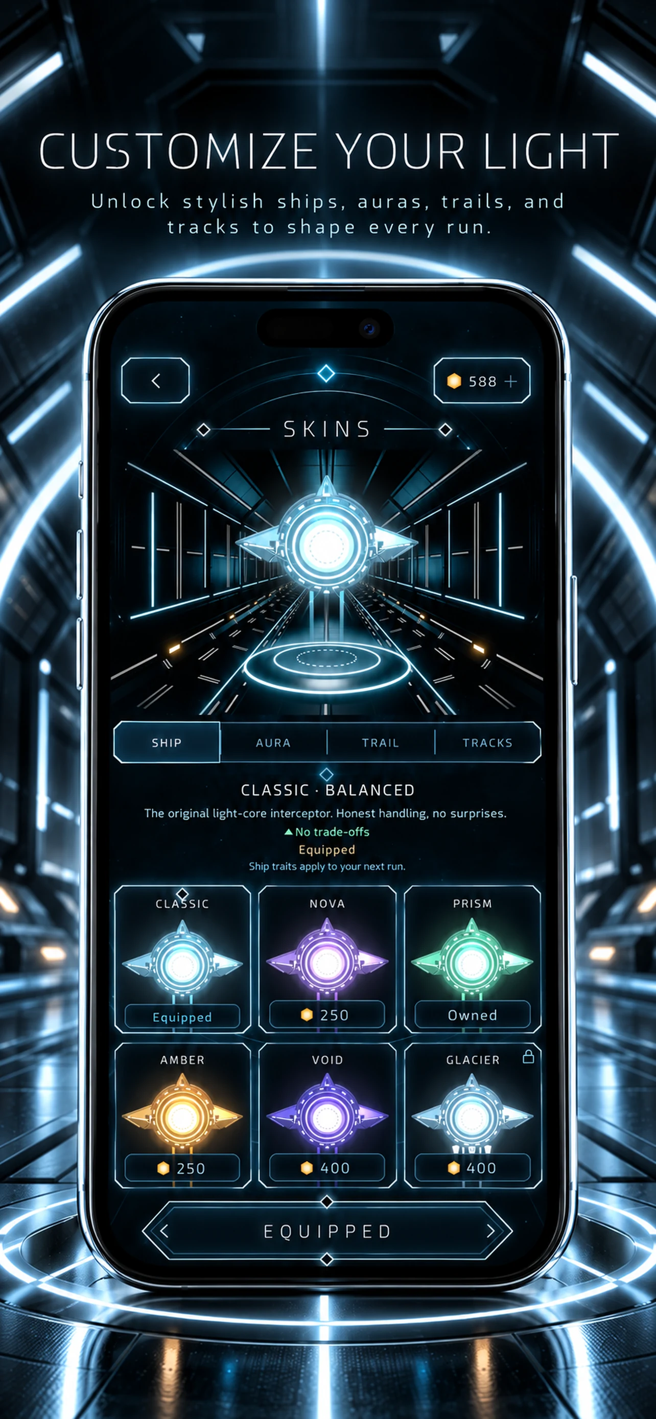 LUMEN ship, aura, trail, and track customization