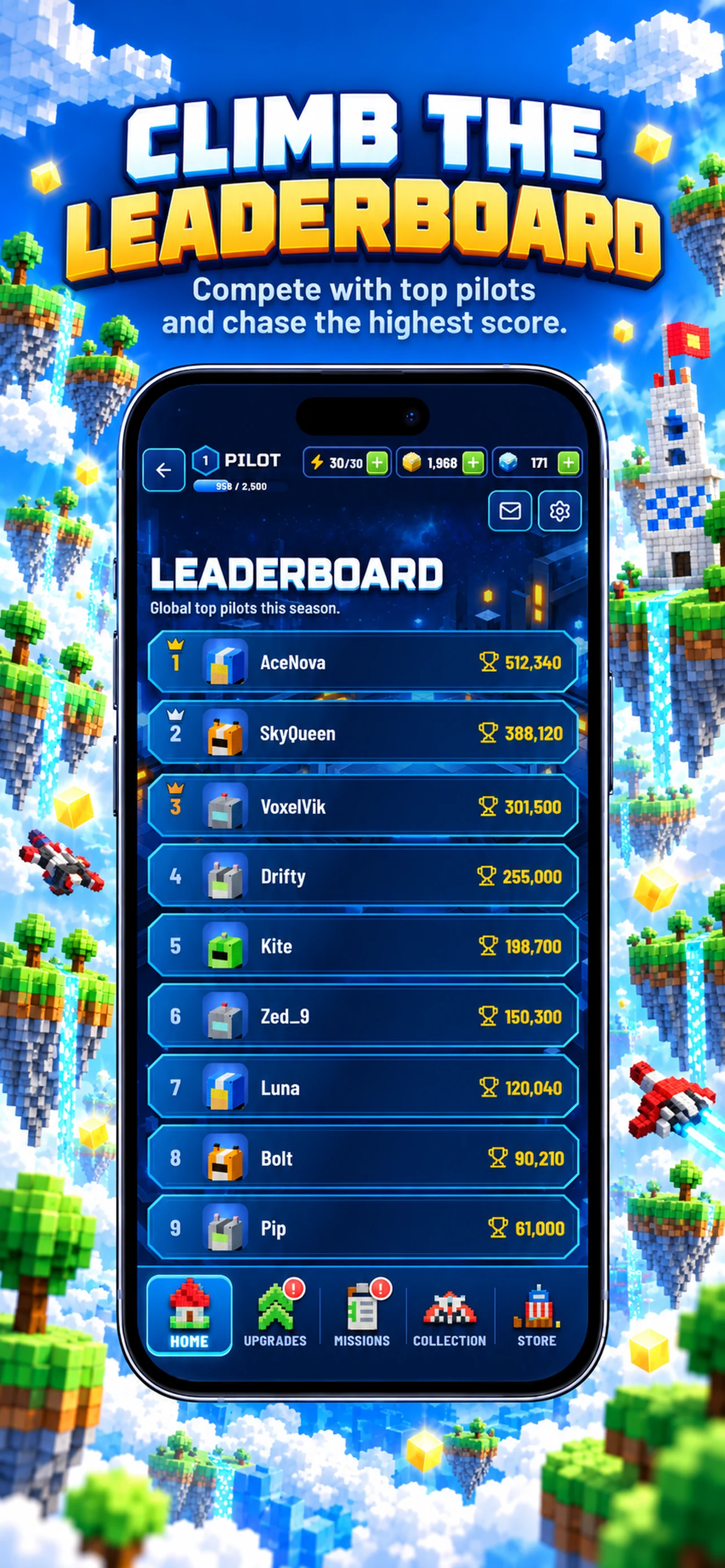 Sky Drifter global pilot leaderboard and high scores